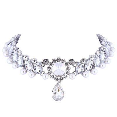 Collier Perles et Faux Diamants Strass Xiaoting Kep1er Mode Femme Bijou