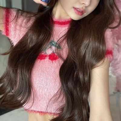 Crop Top Sweat Cerise Rose IL IRRIS Simply Kpop Contour Mode Femme Coree