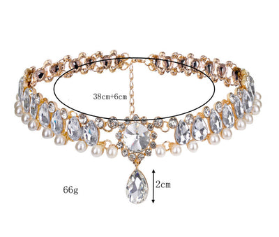 Collier Perles et Faux Diamants Strass Xiaoting Kep1er Mode Femme Bijou