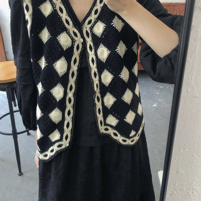 Veste Sans Manche Mi Saison Motif Soleil en Losange Bahiyyih Kep1er Kpop