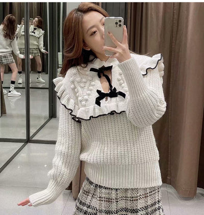 Pull Col Grand Volant avec Noeuds Irene Greetings 2022 Red Velvet