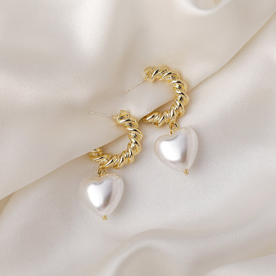 Boucles d' Oreille Coeur Nacre Torsade Doré Chuu Loona Mode Femme Bijou