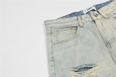 Jean Délavé avec Trous et Ecusson Fleurs Jaune Hongjoong ATEEZ Kpop