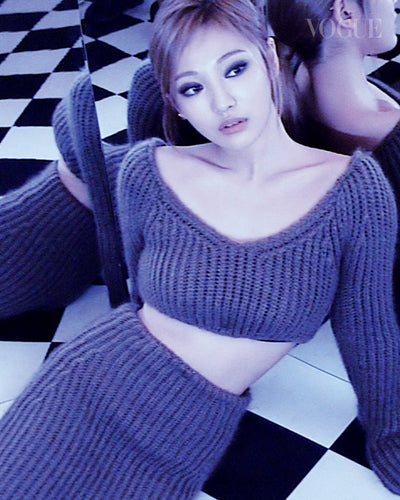 Bel Ensemble Deux Pièces Crop Top Et Jupe en Laine Ningning Aespa Vogue