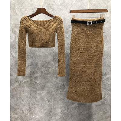 Bel Ensemble Deux Pièces Crop Top Et Jupe en Laine YooA Oh My Girl