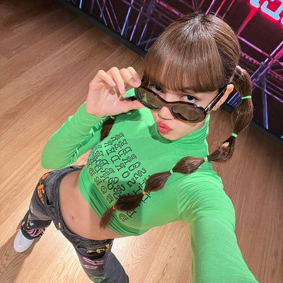 Blouse Courte Long Col Manches Longues Disorder Lisa BlackPink