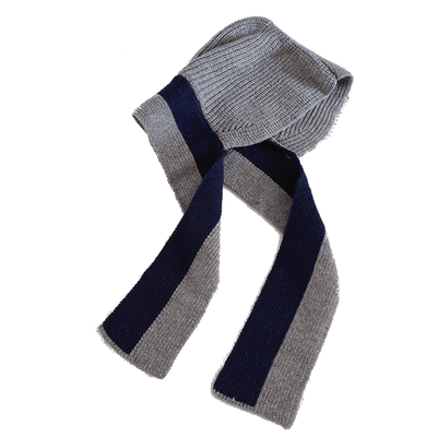 Bonnet Echarpe Bicolor Gris Bande Bleu Marine Mignon Mode Hiver Yujin Ive