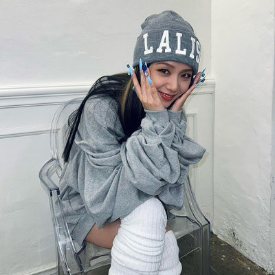 Bonnet Gris Tricot Lalisa Jisoo BlackPink Lisa Album Solo LALISA