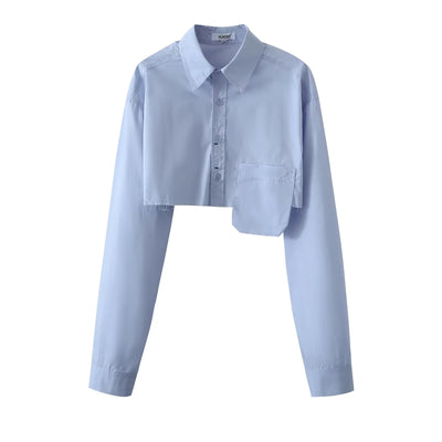 Chemise Crop Top Blanche Grande Poche Winter Aespa Mode Femme Aeroport