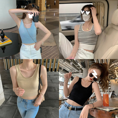 Crop Top Tricot à Rayures Marinière Bretelles Wonyoung Love Dive IVE