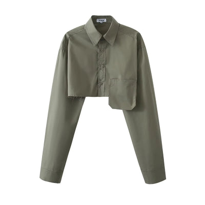 Chemise Crop Top Blanche Grande Poche Winter Aespa Mode Femme Aeroport