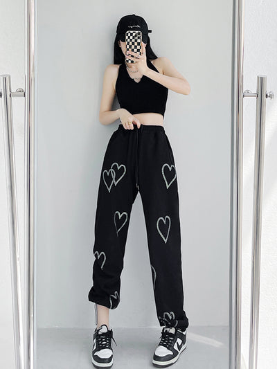 Jogging Noir Coeur Strass Chaeryeong Itzy Twenty Dance Pratice Sportswear