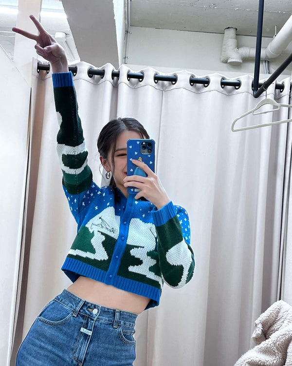 Cardigan Bleu Style Hiver Nuit Etoile Filante Ryujin Itzy Mode Coréenne