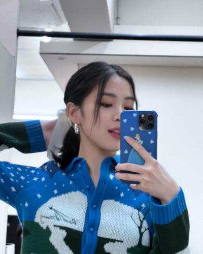 Cardigan Bleu Style Hiver Nuit Etoile Filante Ryujin Itzy Mode Coréenne