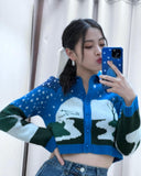 Cardigan Bleu Style Hiver Nuit Etoile Filante Ryujin Itzy Mode Coréenne