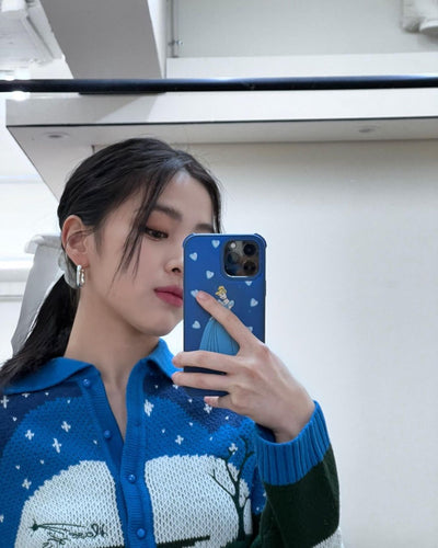 Cardigan Bleu Style Hiver Nuit Etoile Filante Ryujin Itzy Mode Coréenne