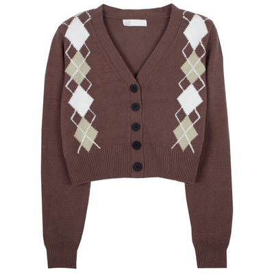 Cardigan Court en maille à Losanges Mode Coréenne Femme Miyeon G I Dle