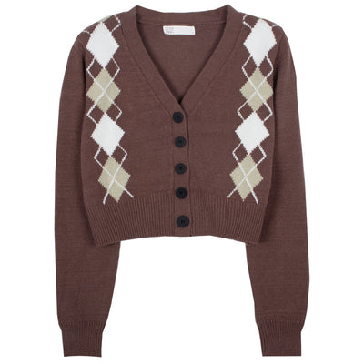 Cardigan Court en maille à Losanges Mode Coréenne Femme HeeJin LOONA