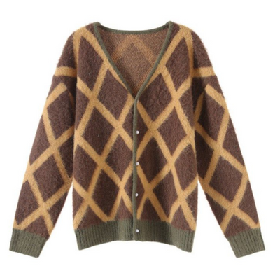 Cardigan Motif Quadrillé Hoshi Seventeen Manteau Pull Mixte à Carreaux
