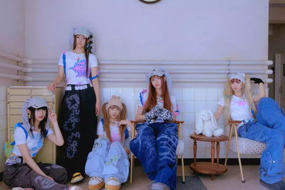 Casquette en Jean Déchiré avec 2 Grandes Oreilles de Lapin NewJeans Mode Kpop