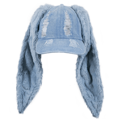 Casquette en Jean Déchiré avec 2 Grandes Oreilles de Lapin NewJeans Mode Kpop