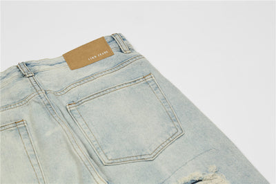 Jean Délavé avec Trous et Ecusson Fleurs Jaune Hongjoong ATEEZ Kpop