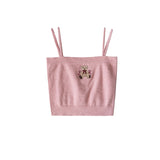 Crop Top Tricot Avec broderie Ours Peluche Noeud PR NingNing Aespa Kpop