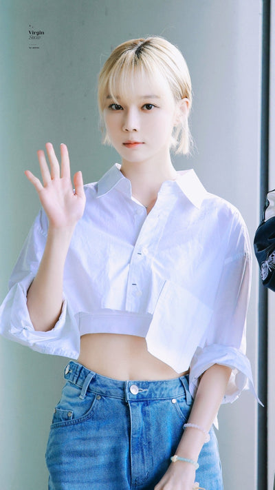 Chemise Crop Top Blanche Grande Poche Winter Aespa Mode Femme Aeroport