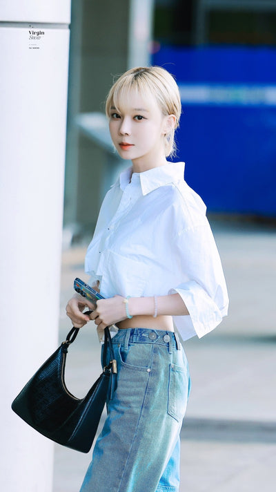 Chemise Crop Top Blanche Grande Poche Winter Aespa Mode Femme Aeroport