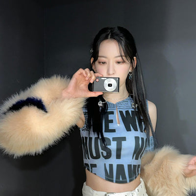 Chemise Crop Top Lettre Majuscule Sakura LE SSERAFIM Mode Femme Kpop