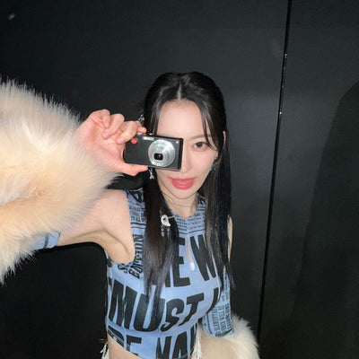 Chemise Crop Top Lettre Majuscule Sakura LE SSERAFIM Mode Femme Kpop