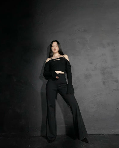 Chemisier Style Crop Top en deux pièces tricoté Noir Shuhua G Idle