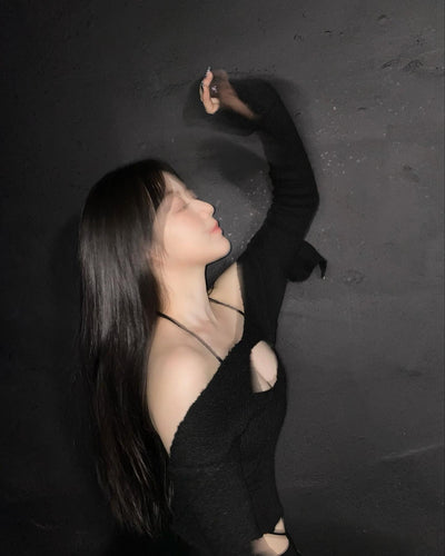 Chemisier Style Crop Top en deux pièces tricoté Noir Shuhua G Idle