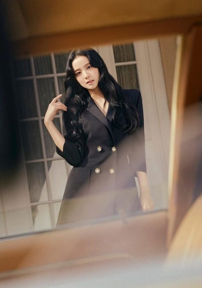 Col tailleur Chic Robe Noire Découpée dans le dos Jisoo BlackPink