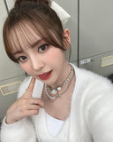 Collier Chaine Perle Pendentif Coeur Mashiro Kep1er Bijou Mode Femme KPOP