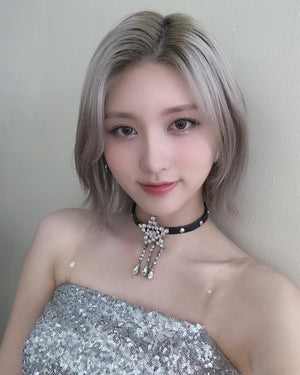 Collier Etoile Filante en Strass Cuir Noir Gaeul Ive Kpop Bangkok Mode