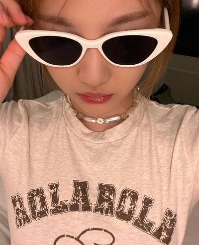 Collier Fleur Marguerite Chaîne Bijoux NingNing Aespa Kpop Mode Femme