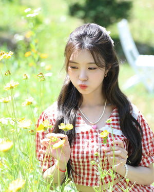 Collier Mignon Coeur Rose avec petites Perles Dayeon Kep1er Mode Kpop