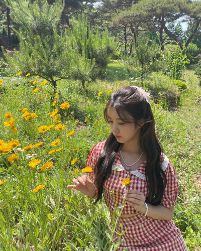 Collier Mignon Coeur Rose avec petites Perles Dayeon Kep1er Mode Kpop