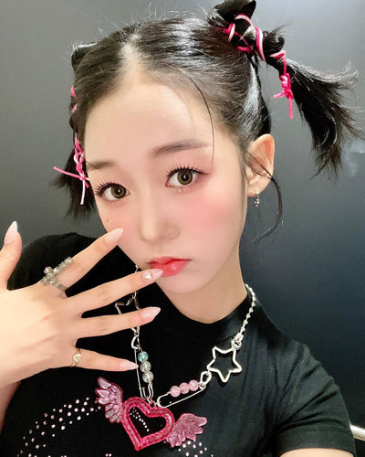 Collier Pendentif Rose Coeur Ailes et Etoiles Mignon Hikaru Kep1er Kpop