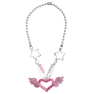 Collier Pendentif Rose Coeur Ailes et Etoiles Mignon Hikaru Kep1er Kpop