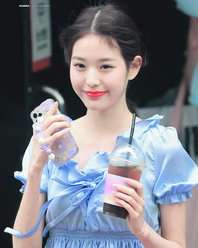 Coque Portable Transparente avec Dragonne Fleurs Violet Ive Wonyoung