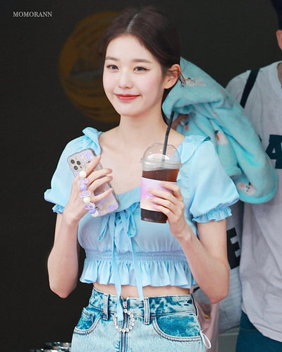 Coque Portable Transparente avec Dragonne Fleurs Violet Ive Wonyoung