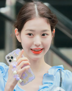 Coque Portable Transparente avec Dragonne Fleurs Violet Ive Wonyoung