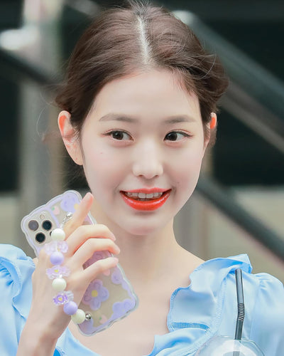 Coque Portable Transparente avec Dragonne Fleurs Violet Ive Wonyoung