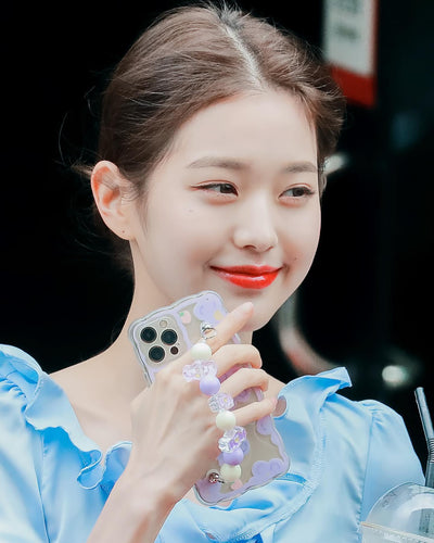 Coque Portable Transparente avec Dragonne Fleurs Violet Ive Wonyoung