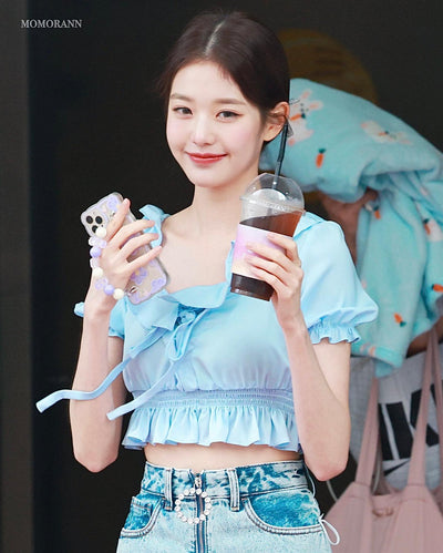 Coque Portable Transparente avec Dragonne Fleurs Violet Ive Wonyoung