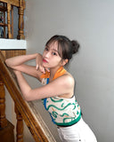 Crop Top Avec Col Orange Sans Manches Yujin Ive Mode Coréenne Femme