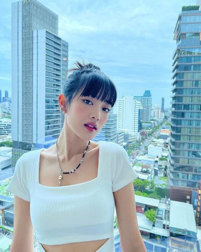 Crop Top Bi Part Avec Nombril Visible Blanc Minnie G Idle Mode Femme été