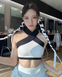 Crop Top Blanc Bretelles Noir Yuna Itzy Cheshire Kpop Show! Music Core